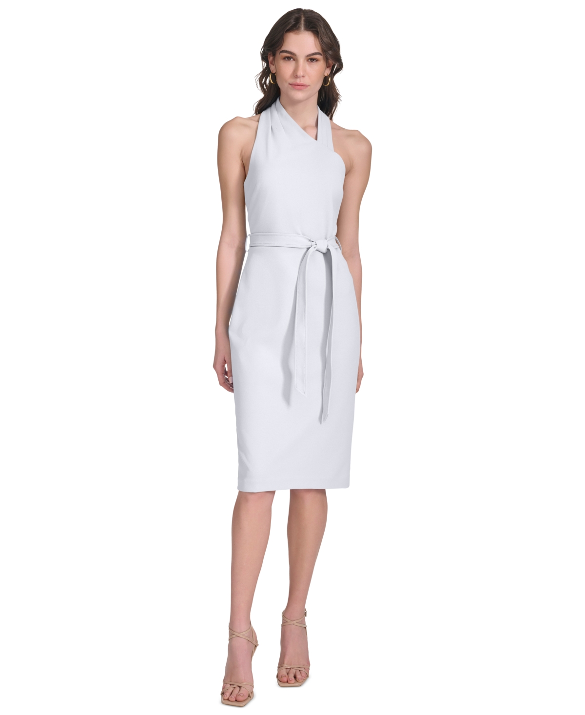 Shop Calvin Klein Petite Belted Sheath Dress In White