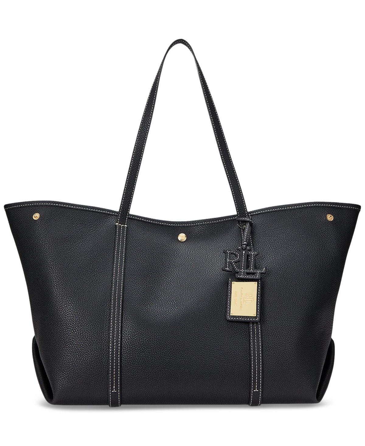 Shop Lauren Ralph Lauren Pebbled Leather Extra-large Emerie Tote Bag In Black