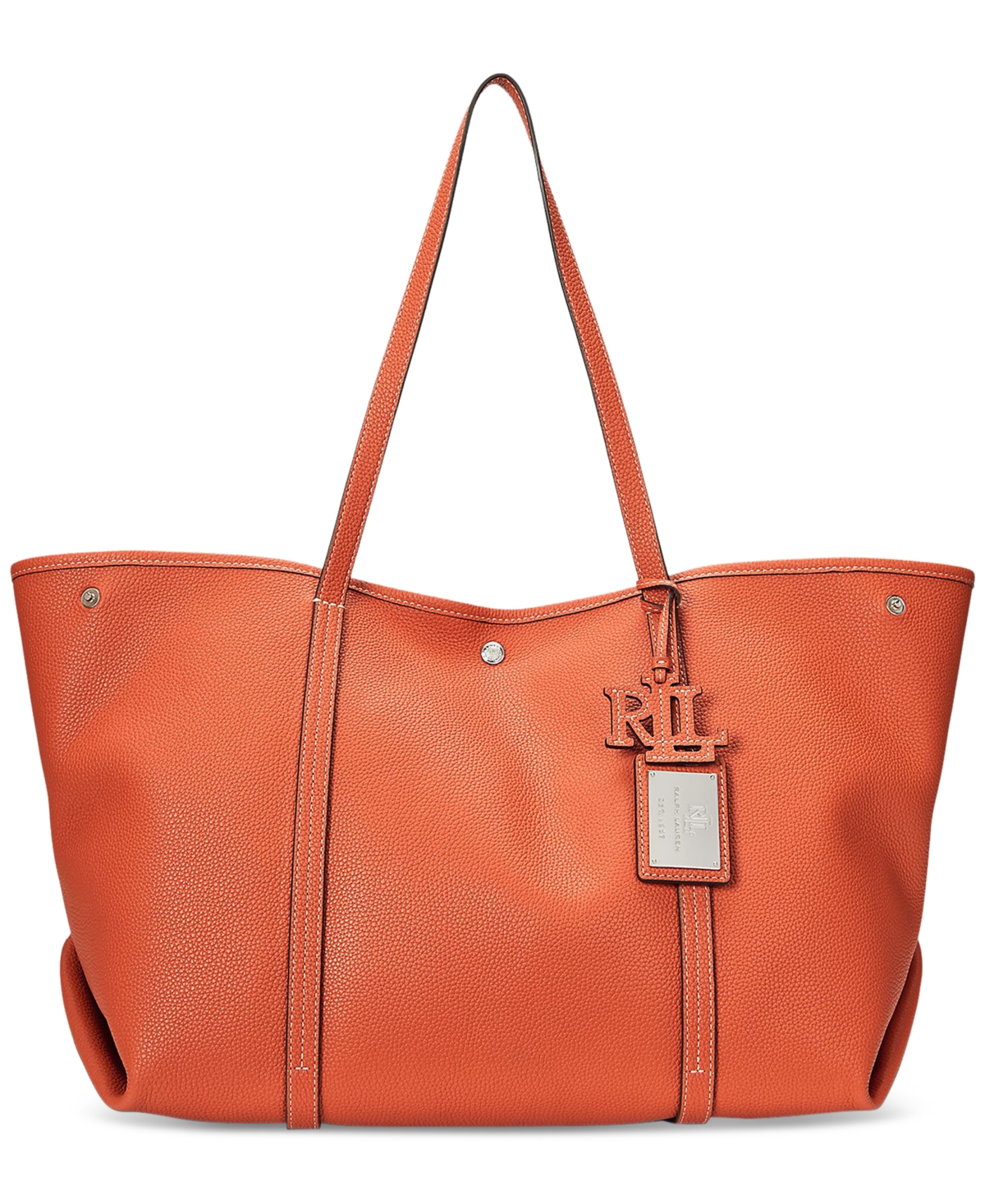 Shop Lauren Ralph Lauren Pebbled Leather Extra-large Emerie Tote Bag In Rust Ornge