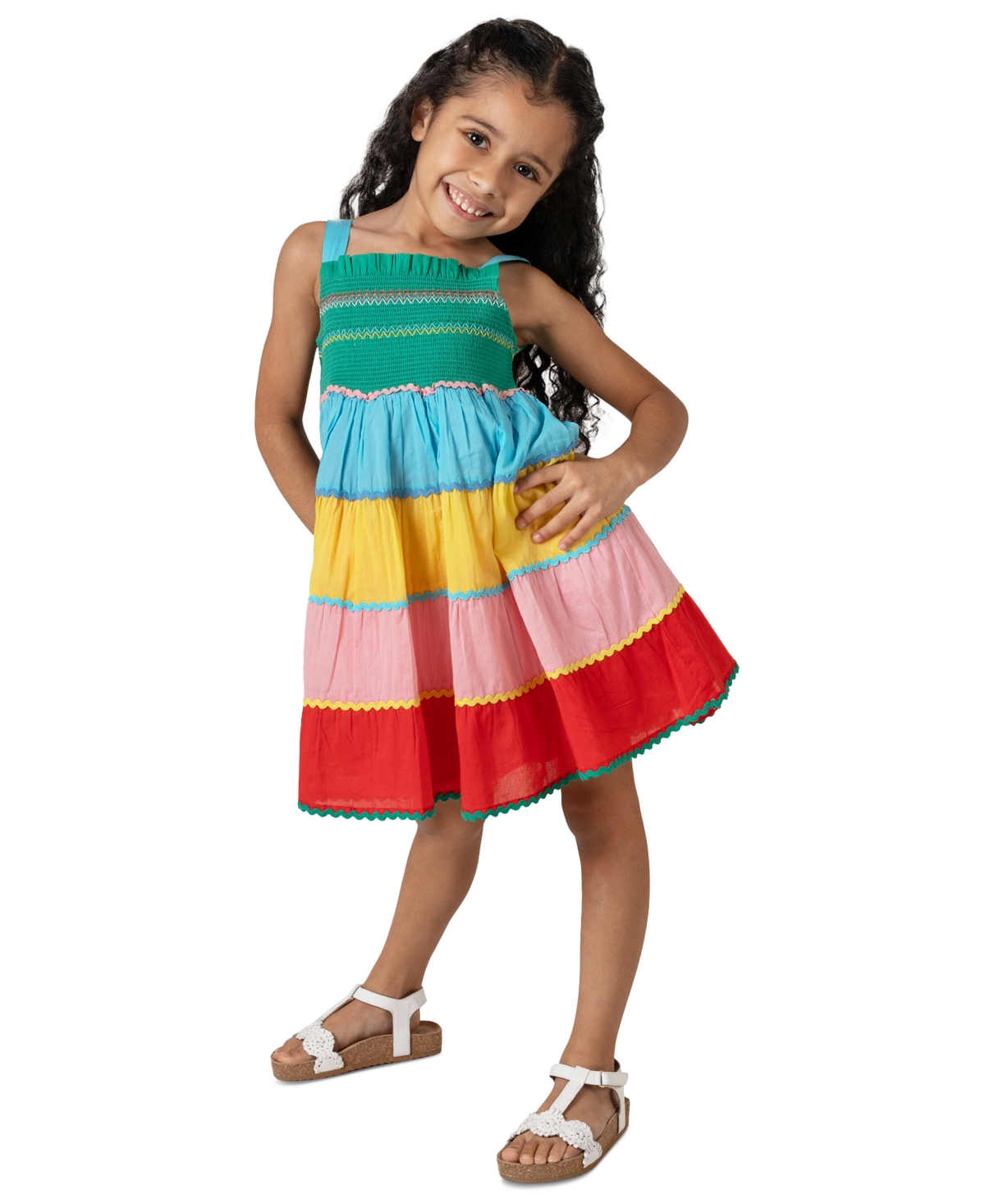 Shop Rare Editions Little Girls Smocked Colorblock Cotton Dress In Green
