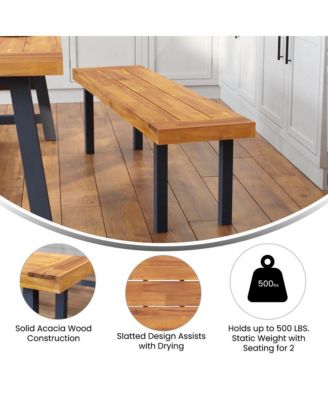 Tokar Rustic Acacia Wood Bench With Seating For Two, Flared Wooden Legs And Slatted Surface For Indoor And Outdoor Use