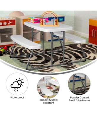 Aryka Kid'S Easy Fold Waterproof, Stain And Impact Resistant Plastic Picnic Table With Benches And Steel Tube Frame
