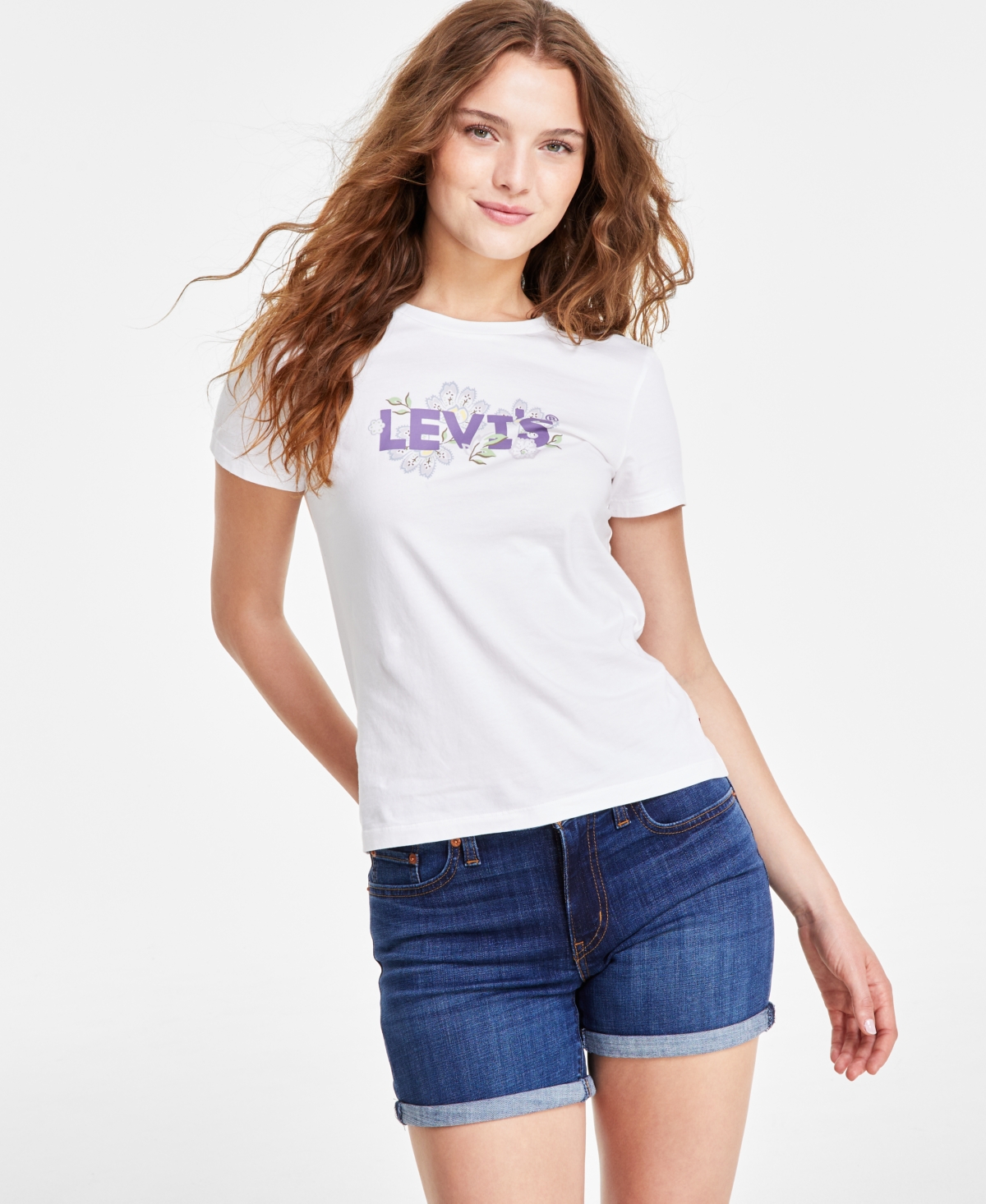 Shop Levi's Women's Perfect Graphic Logo Cotton T-shirt In Floral Bright White