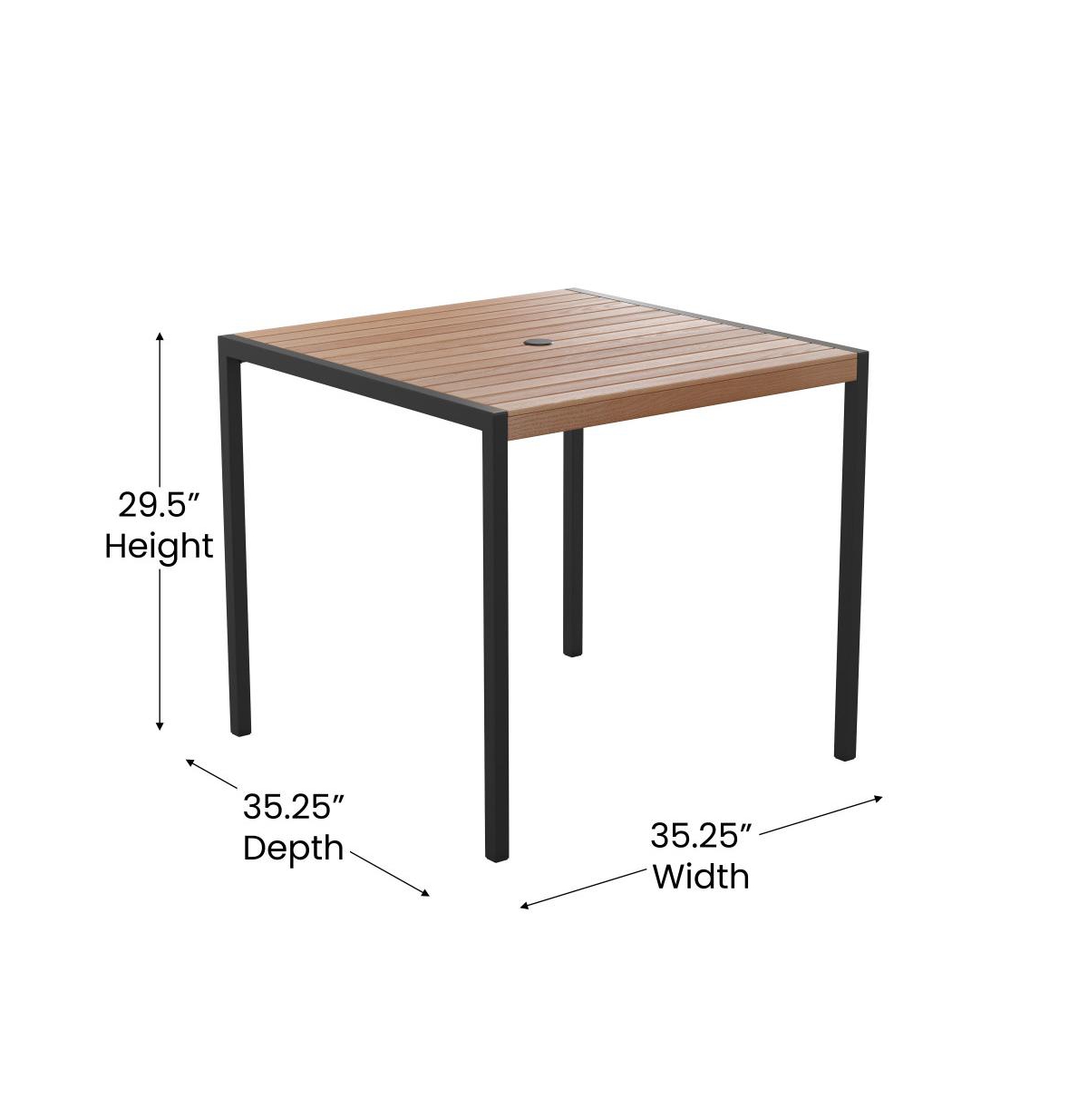 Hampstead Seven Piece Faux Teak Patio Dining Set Includes Table, Four Club Chairs, Patio Umbrella And Base