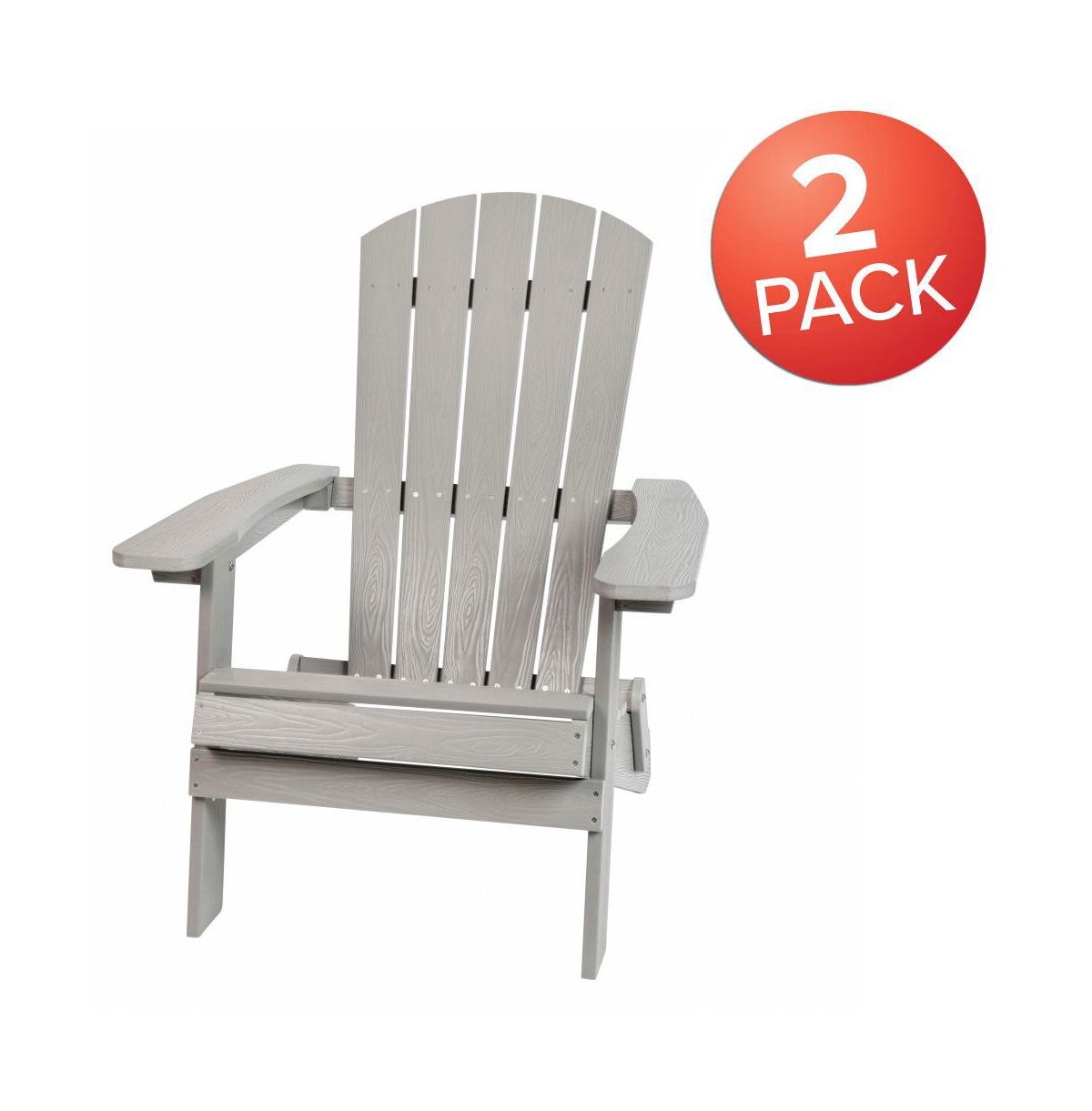 Set Of 2 Riviera Poly Resin Folding Adirondack Lounge Chair - All-Weather Indoor/Outdoor Patio Chair