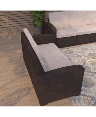 Malmok Outdoor Furniture Resin Loveseat Faux Rattan Wicker Pattern 2-Seat Loveseat With All-Weather Cushions