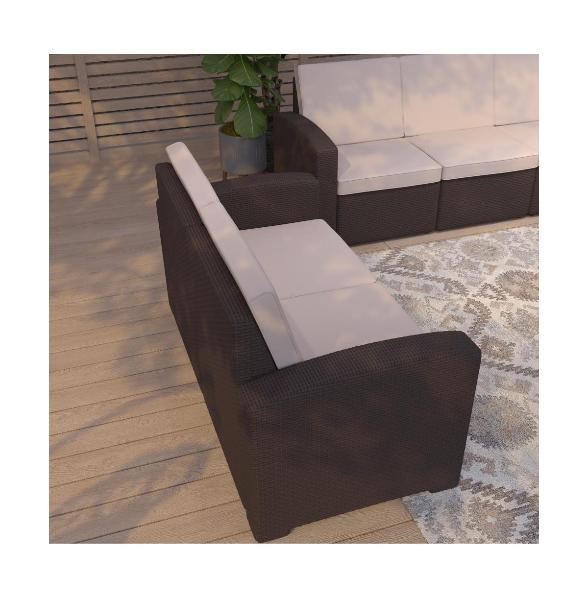 Malmok Outdoor Furniture Resin Loveseat Faux Rattan Wicker Pattern 2-Seat Loveseat With All-Weather Cushions