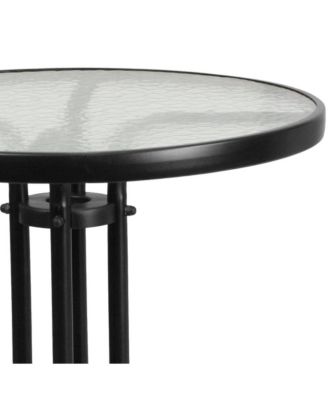 23.75" Round Tempered Glass Metal Table With Smooth Ripple Design Top