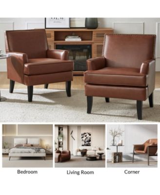 Nihad Modern Faux Leather Accent Chair with Nailhead Trim