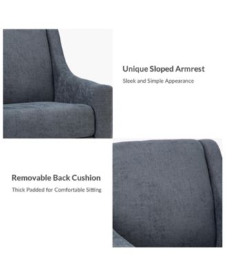 Fabric Recessed Arms Accent Chair with Solid Wood Legs for Living Room Bedroom