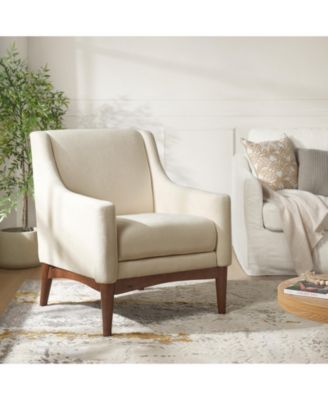 Fabric Recessed Arms Accent Chair with Solid Wood Legs for Living Room Bedroom