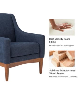 Fabric Recessed Arms Accent Chair with Solid Wood Legs for Living Room Bedroom