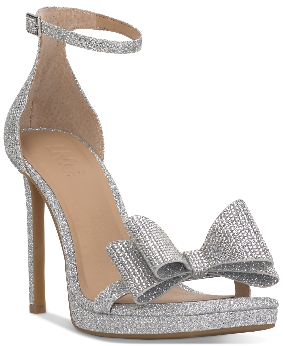 Women's Ajira Bow Evening Sandals, Created for Macy's - Silver Glitter