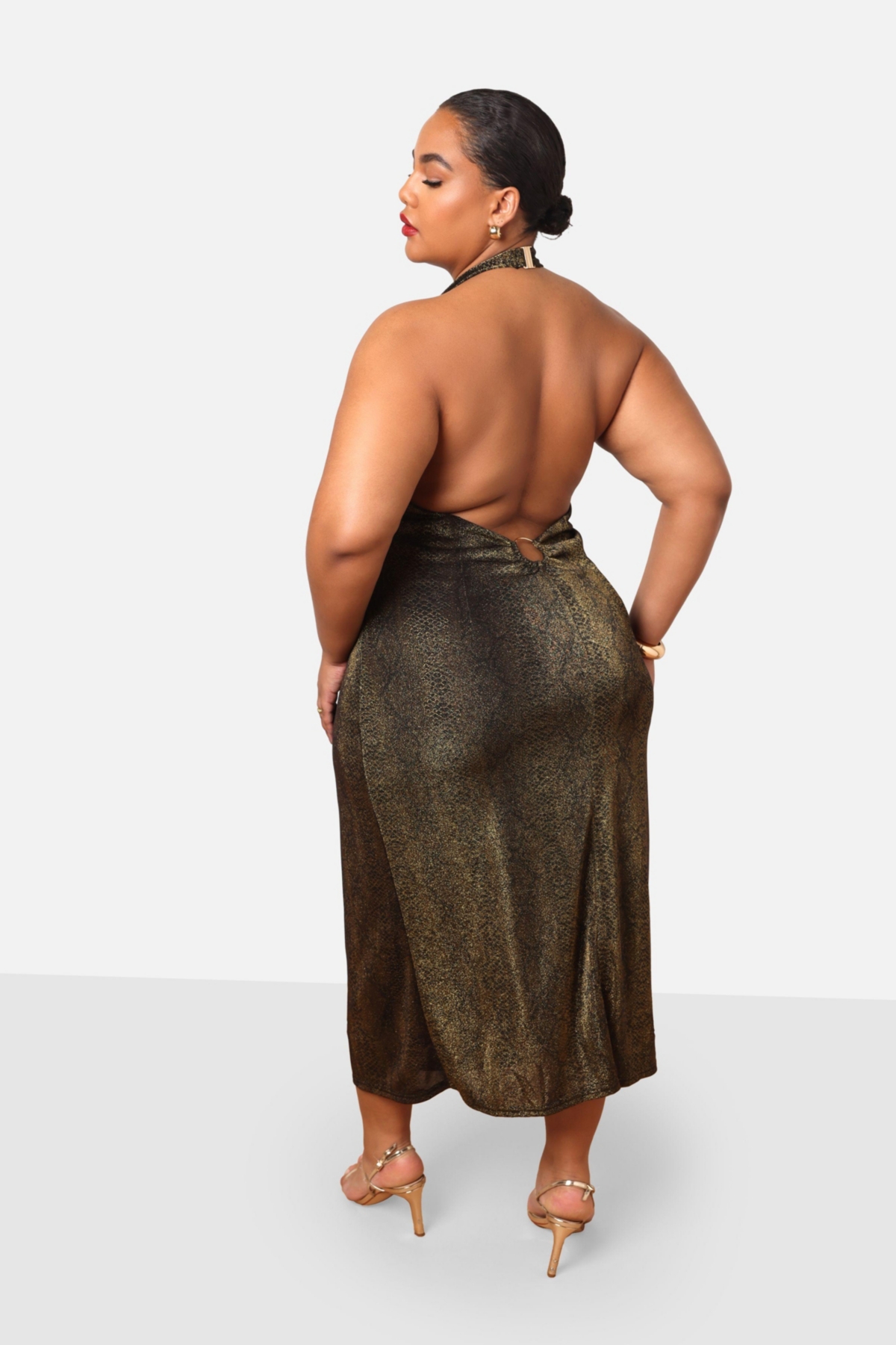 Rebdolls Plus Size Nala Snake Halter Ring Cut Out Midi Slip Dress