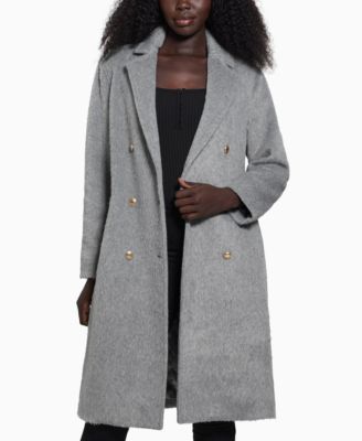 Women's Textured Double-Breasted Notched-Collar Coat