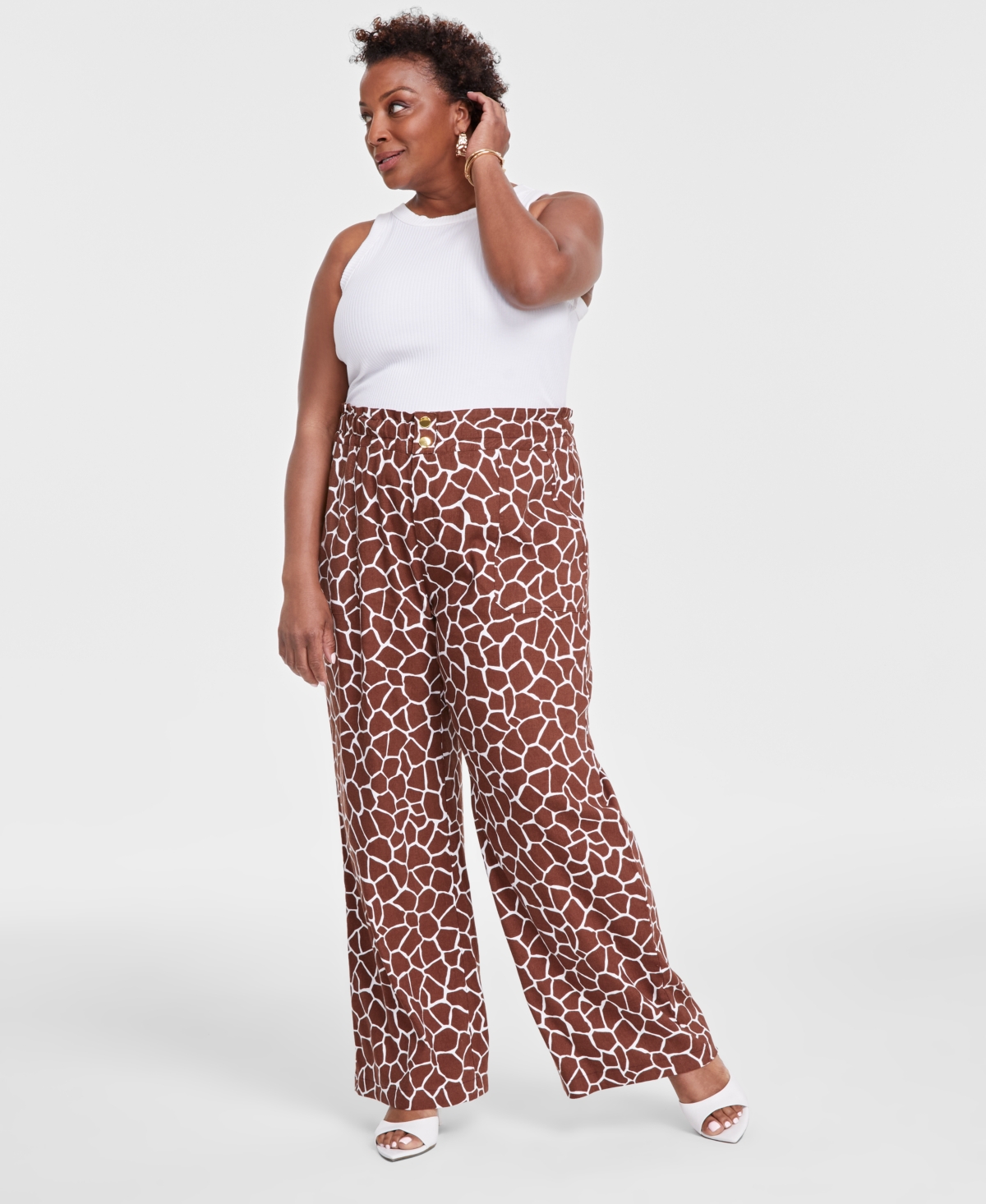 I.n.c. International Concepts Plus Size Animal-Print Patch-Pocket Wide-Leg Pants, Created for Macy's