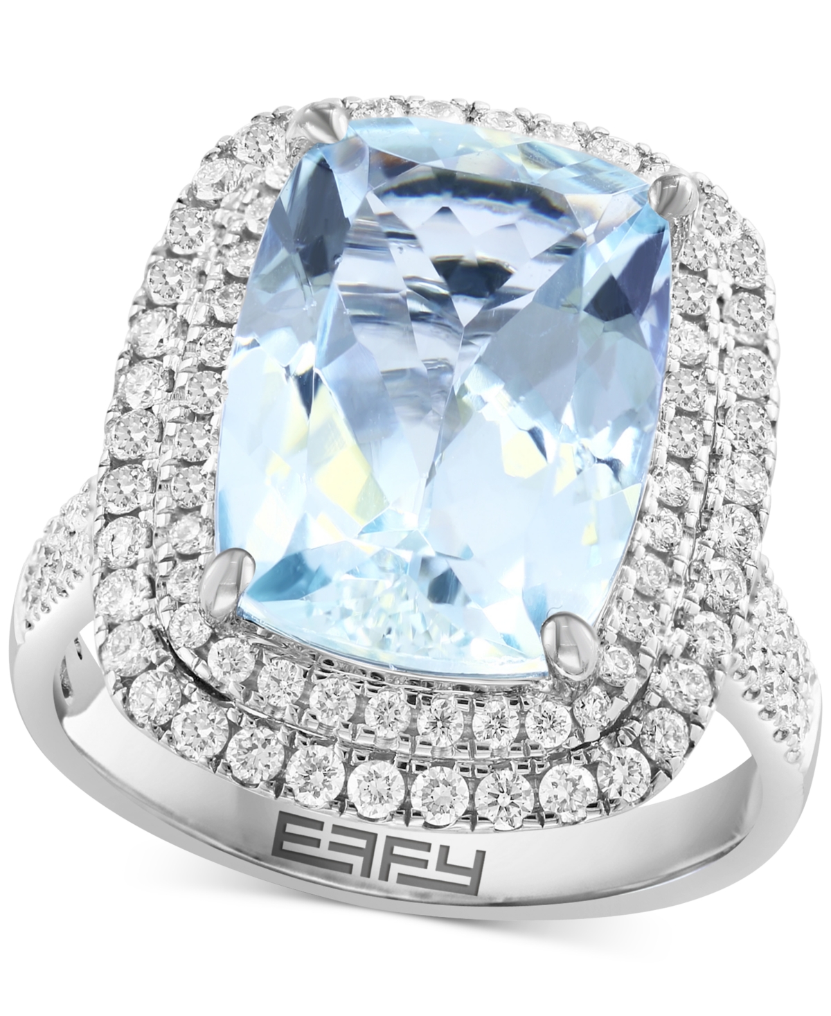 Effy Aquamarine (5-7/8 ct. t.w.) & Diamond (3/4 ct. t.w.) Double Halo Statement Ring in 14k White Gold - White Gold