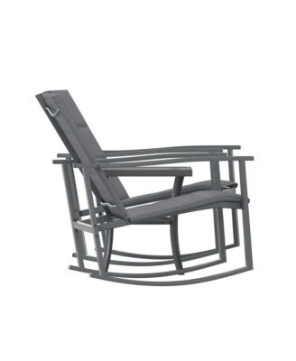 Brevyn 3 Piece Outdoor Bistro Set With Flex Comfort Rocking Chairs And Steel Framed Glass Top Table