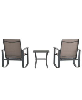 Brevyn 3 Piece Outdoor Bistro Set With Flex Comfort Rocking Chairs And Steel Framed Glass Top Table