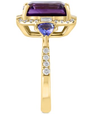 EFFY&reg; Amethyst (3-7/8 ct. t.w.), Tanzanite (1/2 ct. t.w.) & Diamond (3/8 ct. t.w.) Statement Ring in 14k Gold