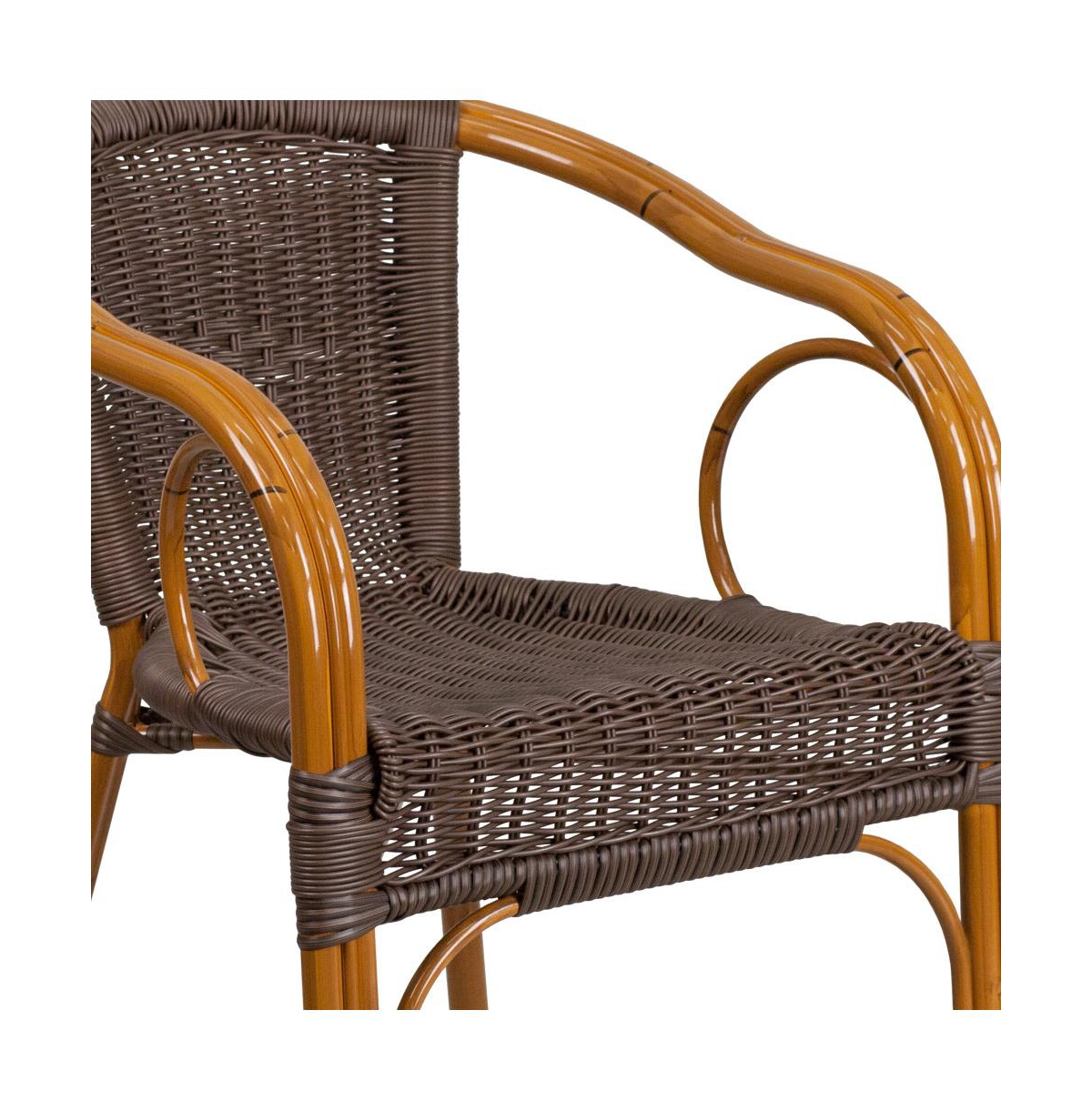 Esna Series Stacking Rattan Patio Chair With Bamboo Look Aluminum Frame And Integrated Arms