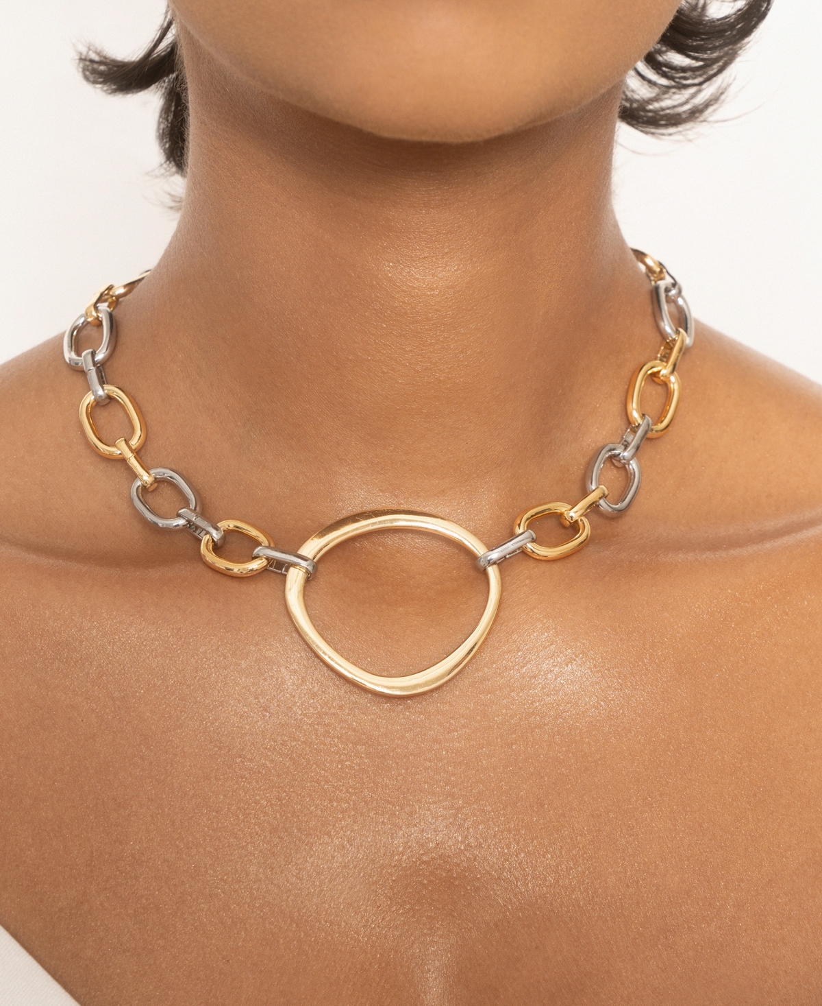 Shop Ettika Mixed Metal Chain Link Collar Necklace In Rhodium