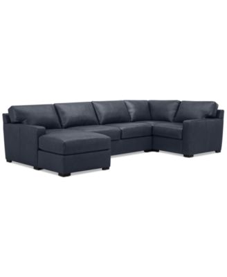 Radley 136" 4-Pc. Leather Square Corner Modular Chaise Sectional