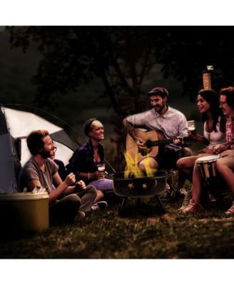 Round Wood Burning Sun & Moon Cutout Outdoor Firepit With Mesh Spark Screen