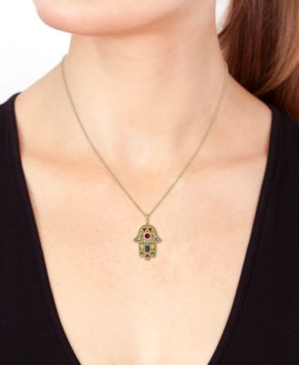 EFFY&reg; Multi-Gemstone (5/8 ct. t.w.) & Diamond Accent Hamsa Hand 18" Pendant Necklace in 14k Gold