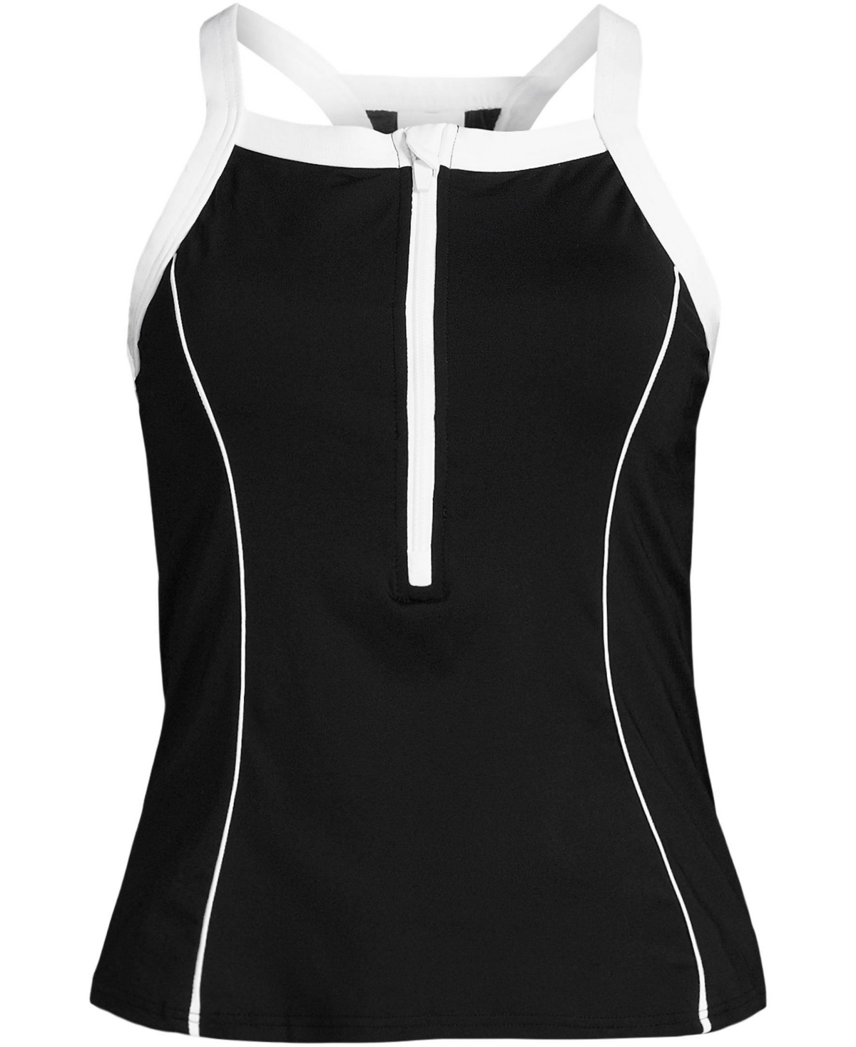Lands' End Women's Chlorine Resistant High Neck Zip Front Racerback Tankini Swimsuit Top -white
