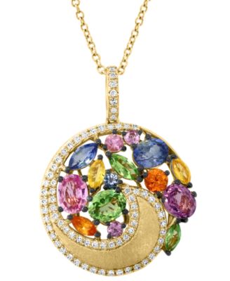 EFFY&reg; Multi-Gemstone (2-3/8 ct. t.w.) & Diamond (1/4 ct. t.w.) Swirl Cluster 18" Pendant Necklace in 14k Gold