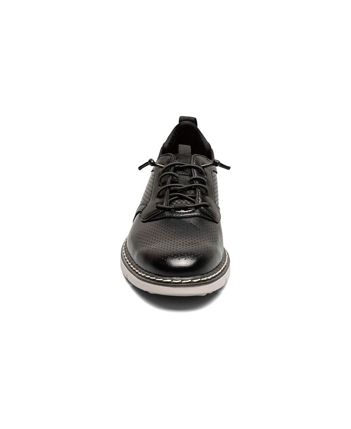 Stacy Adams SYNCHRO Black Plain Toe Elastic Lace Up Boat Shoes