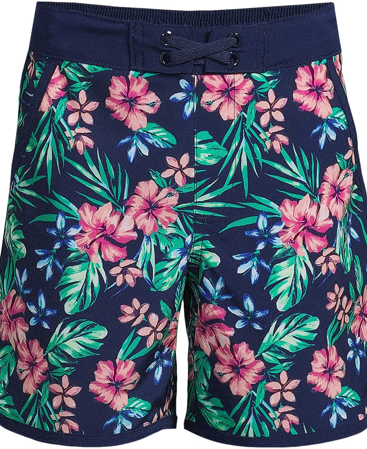 Lands' End Boys Active Stretch Curved Hem Long Board Short -rosella floral