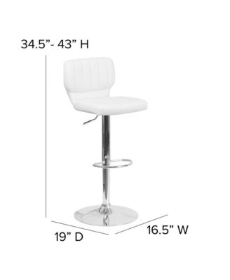 Set Of Two Swivel Bar Stools With Vertical Stitched Back And Adjustable Chrome Base With Footrest