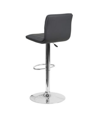 Modern Vinyl Adjustable Height Barstool With Horizontal Stitch Back, Set Of 2