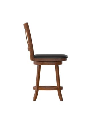 Sora Classic Wooden Crossback Swivel Counter Height Pub Stool With Upholstered Padded Seat And Integrated Footrest