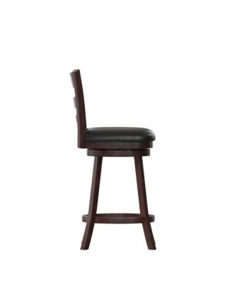 Silla 24" Classic Wooden Ladderback Swivel Counter Height Stool With Upholstered Padded Seat And Integrated Footrest