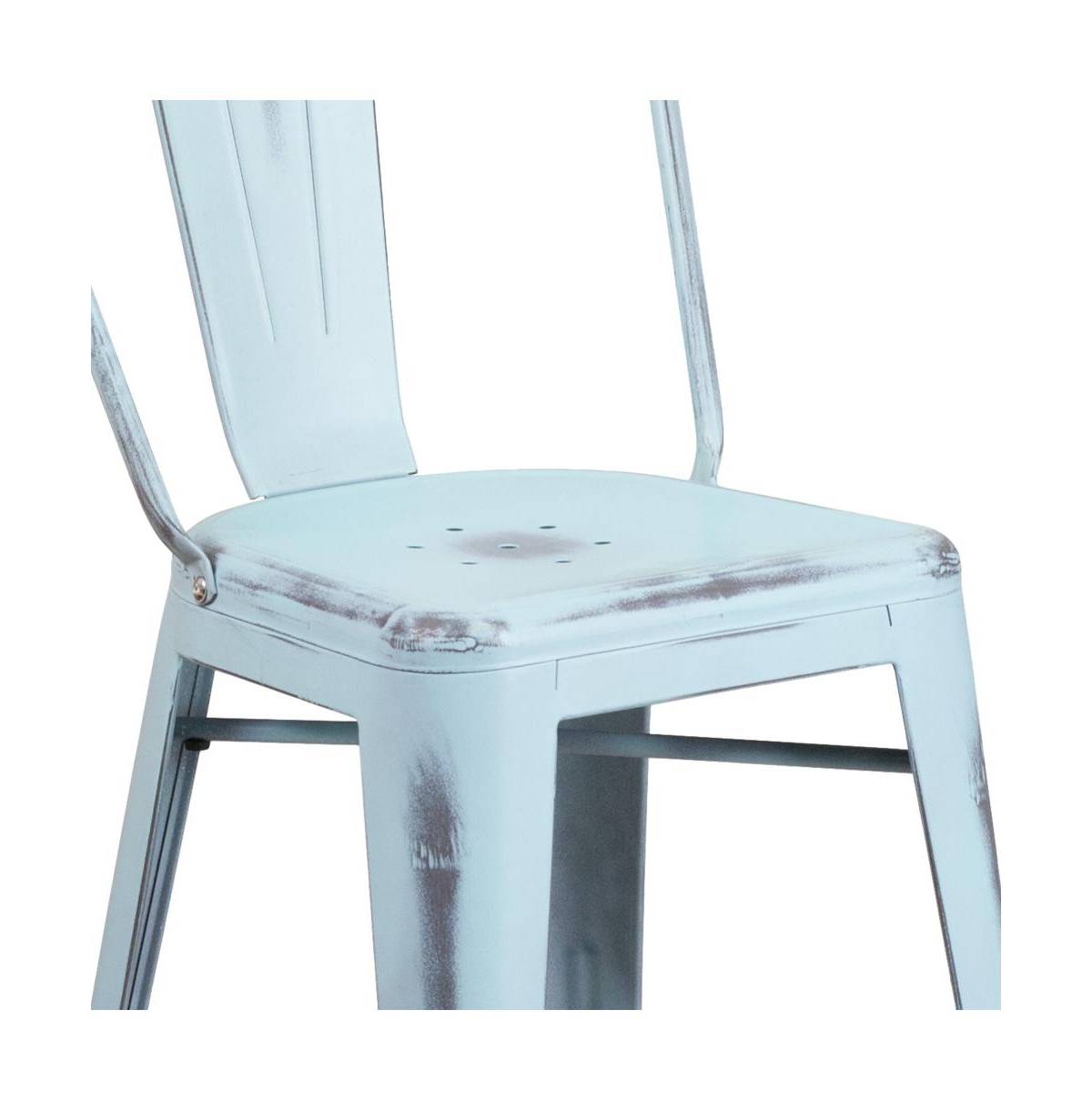 Sabine Metal Indoor-Outdoor Counter Stool With Vertical Slat Back And Integrated Footrest - Green-blue