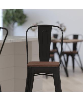 Dothan Metal Dining Stool With Curved Slatted Back And Textured Wood Seat