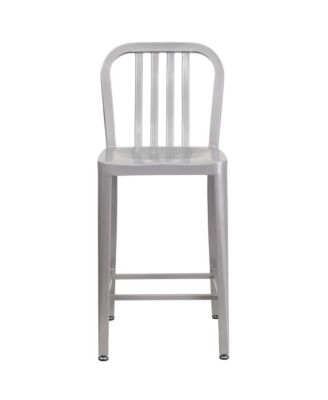 Santorini Galvanized Steel Indoor/Outdoor Counter Bar Stool With Slatted Back And Powder Coated Finish