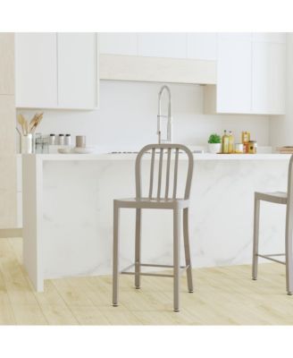 Santorini Galvanized Steel Indoor/Outdoor Counter Bar Stool With Slatted Back And Powder Coated Finish