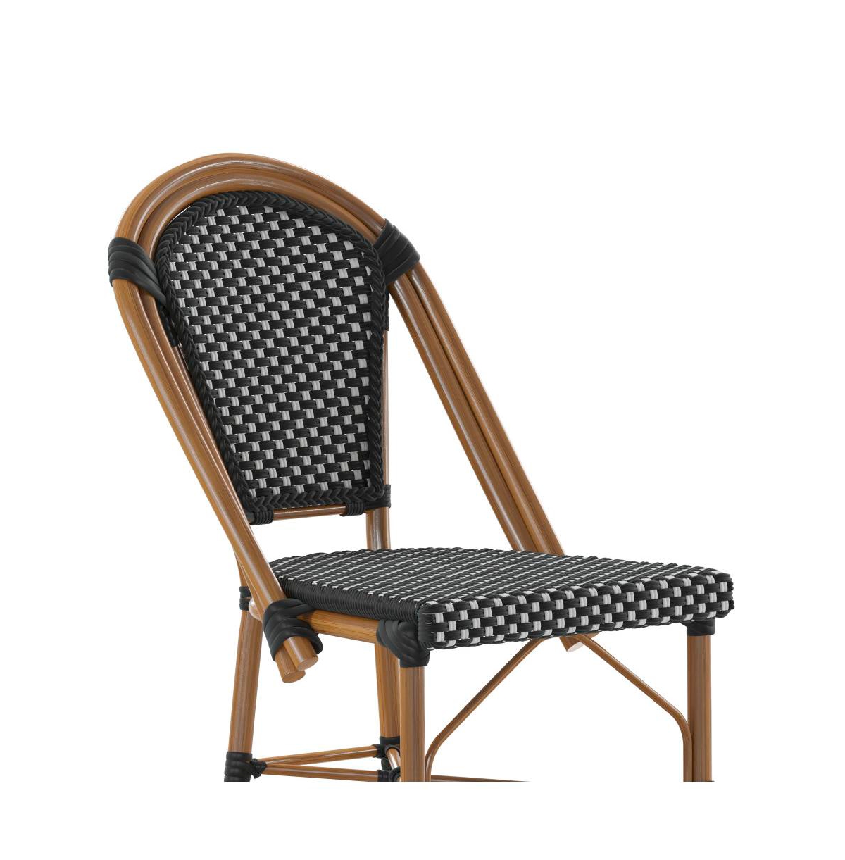 Merrick Lane Sacha Set Of Two Stacking Bistro Bar Stools With Pe Seats And Backs And Metal Frames For Indoor/Outdoor Use - Black  white/natural frame