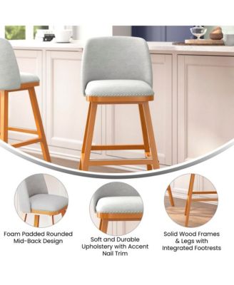 Jada Upholstered Mid-Back Stools With Nailhead Accent Trim & Wood Frames