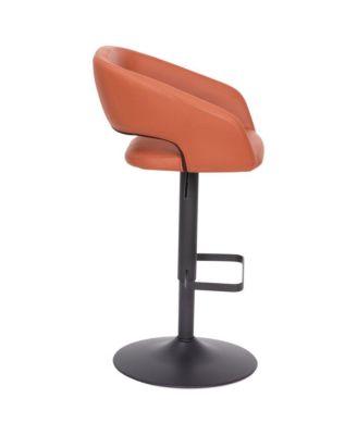 Shae Contemporary Upholstered Adjustable Height Barstool With Rounded, Cutout Mid-Back And Pedestal Base