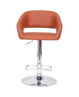 Shae Contemporary Upholstered Adjustable Height Barstool With Rounded, Cutout Mid-Back And Pedestal Base