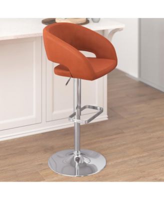 Shae Contemporary Upholstered Adjustable Height Barstool With Rounded, Cutout Mid-Back And Pedestal Base