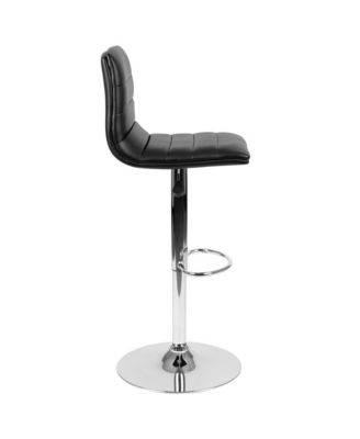 Coti Modern Channel Tufted Upholstered Height Adjustable Mid-Back Stool And Pedestal Base With Footrest