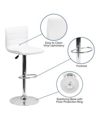 Modern Vinyl Adjustable Height Barstool With Horizontal Stitch Back, Set Of 2