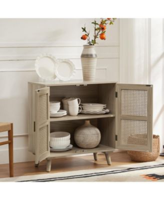 Accent Storage Rattan Cabinet  Cupboard Console Table for Dining Room