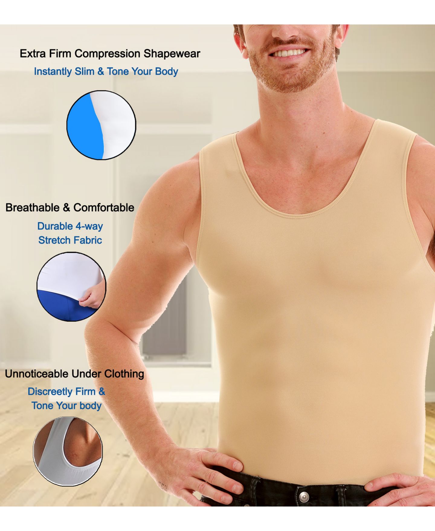 Мужские компрессионные майки-борцовки Instaslim Insta Slim Big & Tall, набор из 3 шт, цвет: Чёрный — фото 9